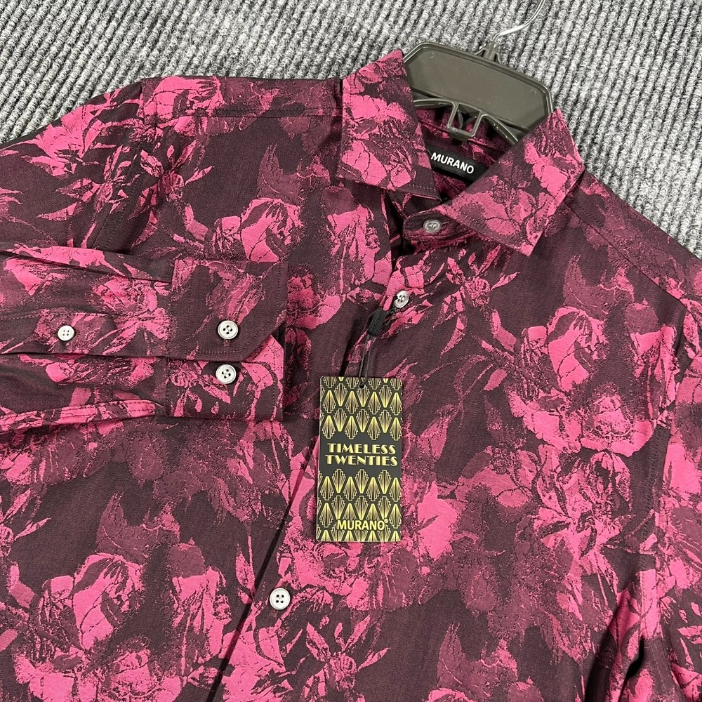 Murano Shirt Mens Small Red Purple Floral Long Sleeve Button Up Casual New
